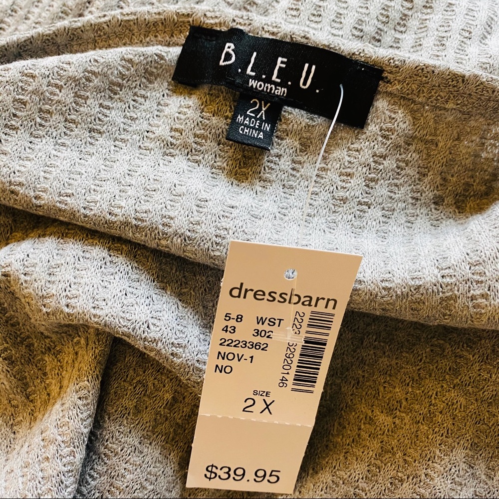 NWT B.L.E.U Waffle Knit Gray V Neck Long Sleeve - Picture 6 of 7
